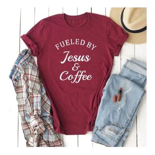 Fueled By Jesus & Coffee Slogan T-Shirt Funny Christian Casual Tee Bible Verse Church Graphic Tops Religious Vintage t shirts