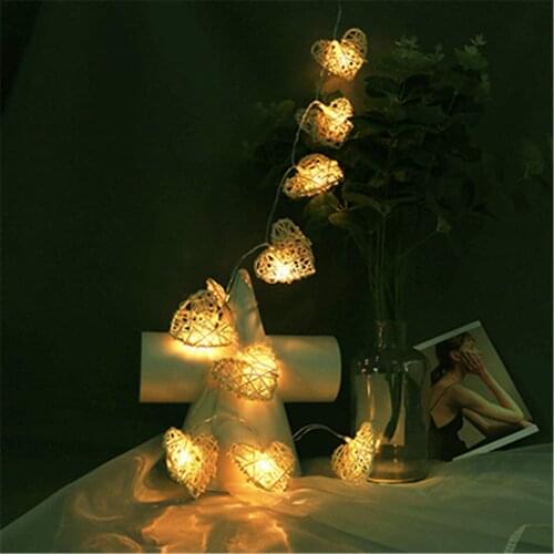 10/20/40leds Heart String Lights Vintage 3D Rattan Heart Shaped Holiday String Light For Valenties Day Wedding Party Decoration