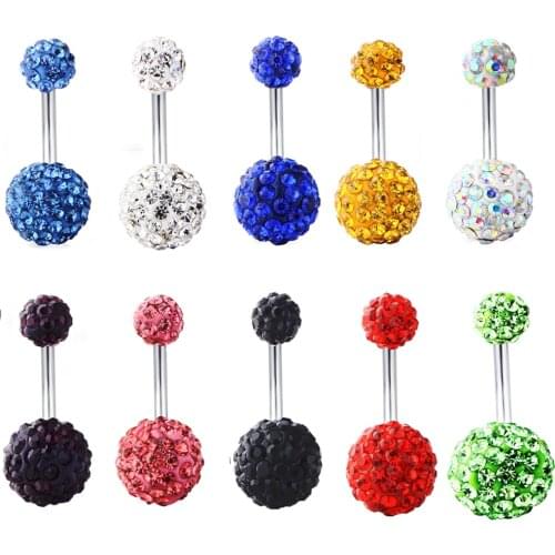 Crystal ball 6/10mm belly button navel rings wholesales body piercing navel bar for women 14g high quality factory sales drop