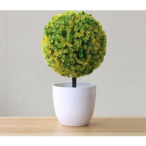 Artificial Potted Ornament Topiary Ball Shape Bonsai Fake Plant Bonsai Small Tree Pot Fake Flowers Home Decoration Accessories