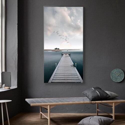 Sea Beach View Canvas Prints Nordic Bridge Landscape Ocean Picture Poster Wall Art Painting for Home Living Room Decoration