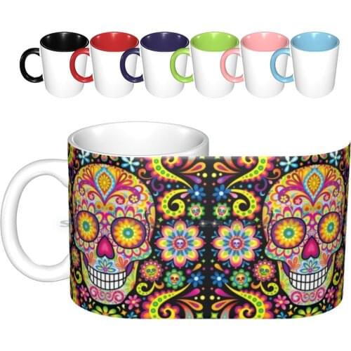 Sugar Skull Day Of The Dead Art ( Spark ) Ceramic Mugs Coffee Cups Milk Tea Mug Sugar Skull Day Of The Dead Dia De Muertos Dia