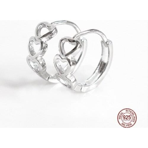 LKO Simplicity Geometry Round 925 Sterling Silver Heart-Shaped Pierced Earrings For Women Girl Party Trend Jewelry Ornaments