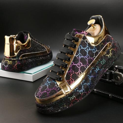 Night club trendy mens casual shoes fashion personality diamond muffin thick soled elevated mens versatile warm Lefu shoes