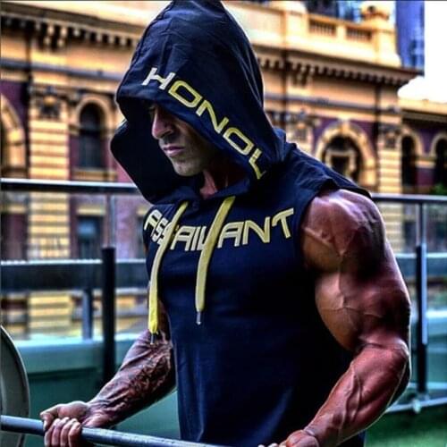 Mens Cotton Hoodie Sweatshirts fitness clothes bodybuilding tank top men Sleeveless Trend Tees Shirt Casual Running vest