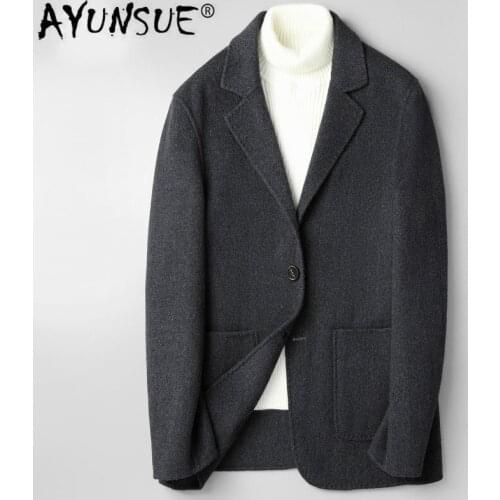 AYUNSUE Mens 100% Wool Coat Double-sided Korean Man Jacket Spring Autumn Overcoat Jackets Casaco Masculino JM-ZJZ818 KJ4294