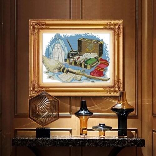 Magic box broom Cross Stitch Kits Easy Printed pattern canvas Bedroom Embroidery Needlework set Small Cross-stitch Home Decor