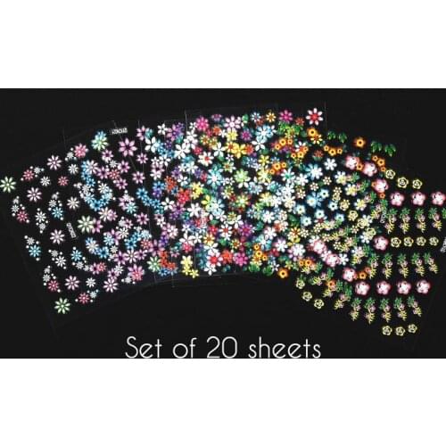 20 Sheets set 3D Nail Sticker Transparent Bottom Flower Leaf butterfly Series DIY Nail Sticker Decoration