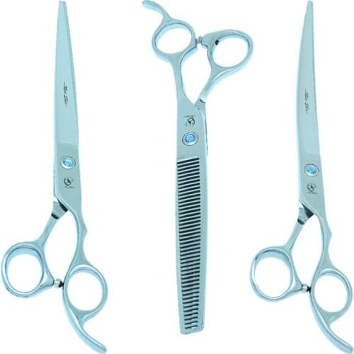 8" Dog Grooming Scissors Kit 440C Steel Animals Hair Straight & Curved Cutting Shears Thinning Shears Pet Groomer Tijeras B0041A