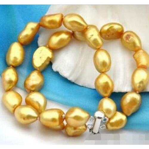 New hot 2strands 8" 11x16mm baroque golden freshwater pearl bracelet