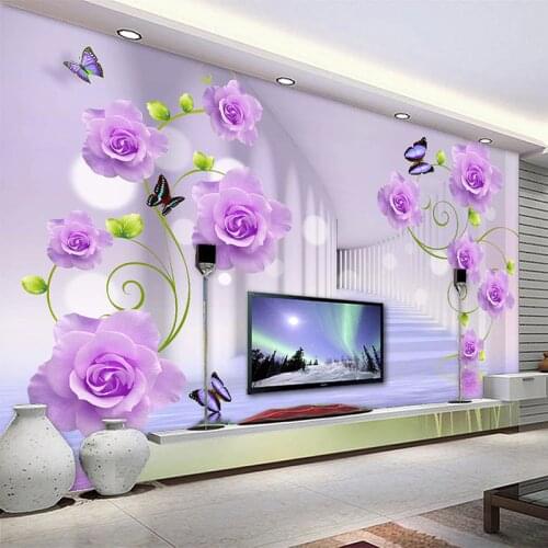Custom Photo Wallpaper Modern Purple Rose Flowers 3D Stereoscopic Living Room TV Sofa Background Wall Home Decor 3D Wall Murals