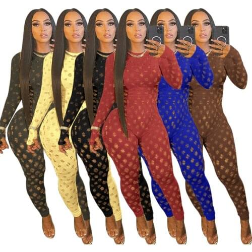 Casual Women Jumpsuit Hollow Out Sportwear Full Sleeve Skinny Streetwear Long Romper Women Jumpsuit Outfit