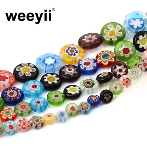 Colorful Mixed Flat Round Flower Patterns Millefiori Glass Loose Beads For DIY Jewelry Making Findings