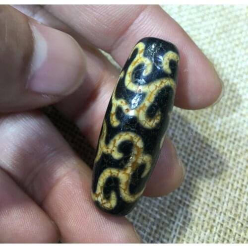 Rare Magic Tibetan Old Agate DRAGON VEIN Lotus Love Totem dZi Bead