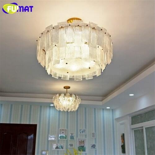 FUMAT Luxury Chandeliers Gold Frame Water Ripple Ground Glass Lamps Modern Contracted Style Dining Living Room Lights Fixture