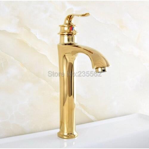 Luxury Gold Color Brass Bathroom Faucet Basin Sink Faucets Single Handle/Hole Hot and Cold Water Mixer Taps Lsf822