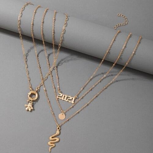 Tocona Punk 2021 Letter Snake Pendant Necklace for Women Hollow Multi-layer Geometric Gold Party Jewelry Accessories 18233