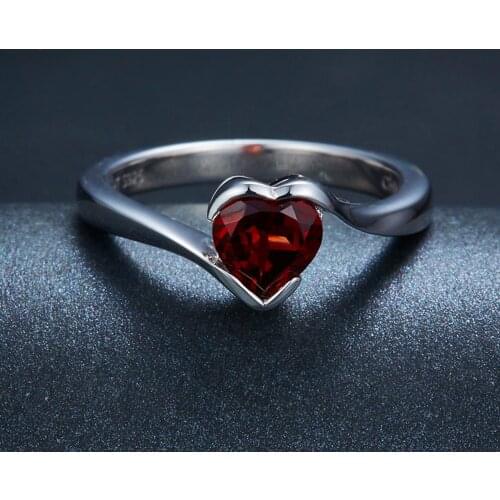 TR7 Natural Red Garnet Heart Ring Solid 925 Sterling Silver Gemstone Fine Jewelry Valentines day Gift for Women