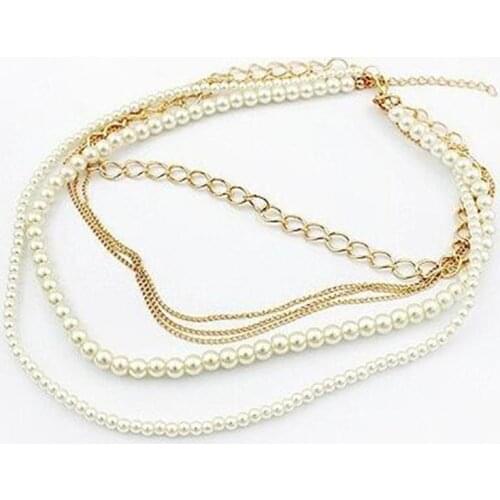 Hot Sales!! Fashion Vintage Multilayer Metal imitation pearl Necklace