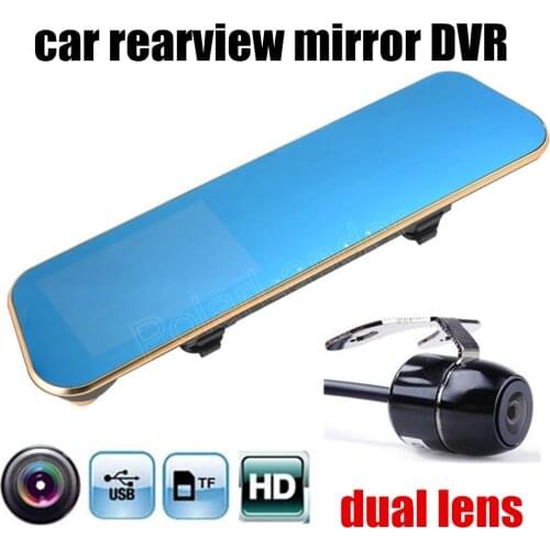 Factory price sale HD 4.3" inch LCD Dual Lens Video Dash Cam Recorder Car DVR Rearview Mirror include Rear View Camera camcorder