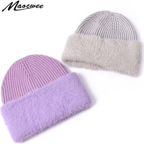 Women Men Hat Autumn And Winter Wool Beanie Hats Thick Warm Knitted Hat Solid Color Female Cuff Crochet Casual Bonnet Ski Caps