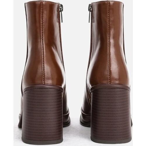 MUMANI Woman‘s Modern Boots Genuine leather Concise ZIP Square heel Square Toe ANKLE Work & Safety Martin Boots