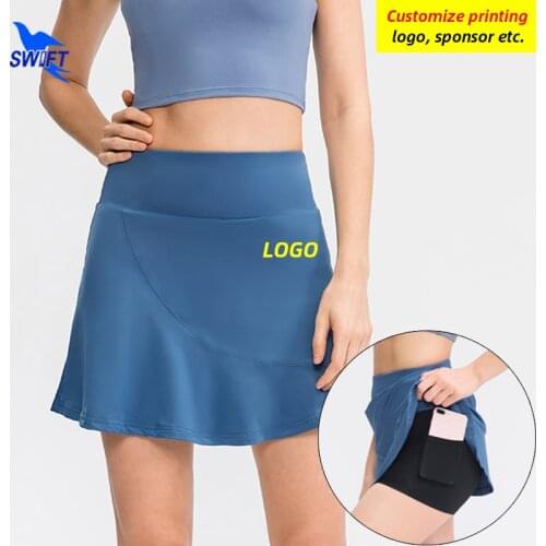 Customize LOGO Women Tennis Skirts with Shorts Quick Dry Athletic Yoga Shorts Solid Gym Fitness High Waist Sportswear Tights