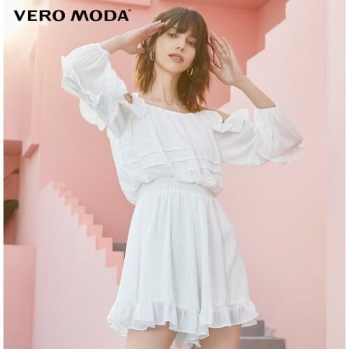 Vero Moda Womens Balloon Sleeves Off-the-shoulder Ruffled Shoulder Straps Jumpsuit | 319378506