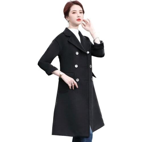 2020 Womens Trench Coat Autumn Winter New Womens Wind Breaker Female Solid Color Long Sleeves Jacket Slim Coat Plus Size A284