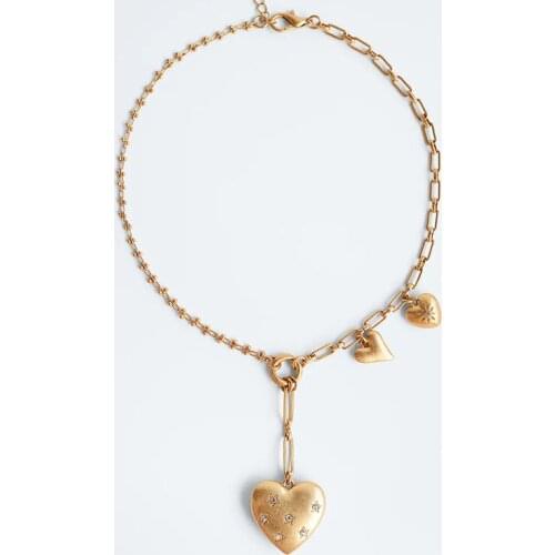 ZA Necklace Fashion Female Rhinestone Star Heart Pendant Gold Color Metal Chain Necklaces For Women Statement Party Jewelry