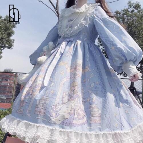 Luck A Spring Summer Sweet Lolita Dress Women Kawaii Victorian Tea Party Long Sleeves Lace Gothic Girls Lolita Dresses Cosplay
