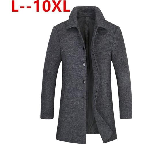 10XL 8XL 6XL Winter Wool Jacket Mens High-quality Wool Coat casual Slim collar wool coat Mens long cotton collar trench coat