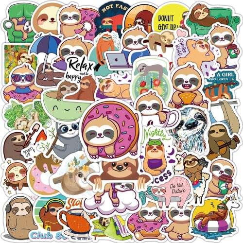 10/30/50PCS Cute Sloths Cartoon Stickers DIY Fridge Laptop Motorcycle Luggage Skateboard Graffiti Decals Sticker Decal Sticker