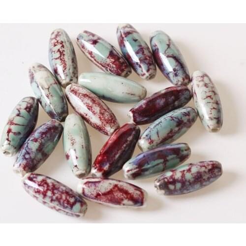 10pcs 31*12mm Oval Ceramic Beads Handmade Porcelain Bead DIY 3mm Hole Beads For Jewelry Making