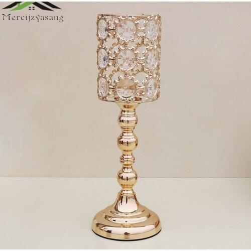 10PCS/LOT Metal Gold Candle Holders With Crystal Retro Nice Stand Pillar Candlestick For Wedding Portavelas Candelabra 02102