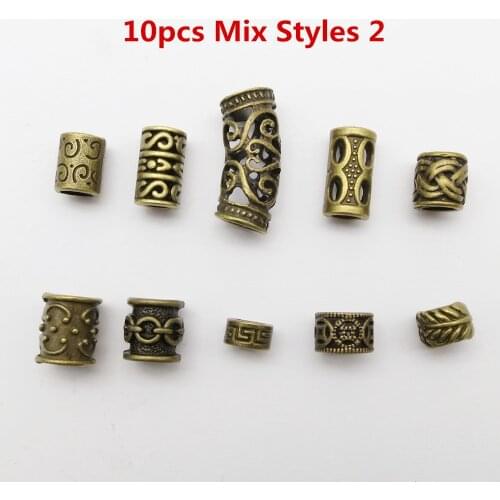 10pcs/pack Bronze Viking different 10 styles hair braid dread beard dreadlock beads rings tube for hair Accessories