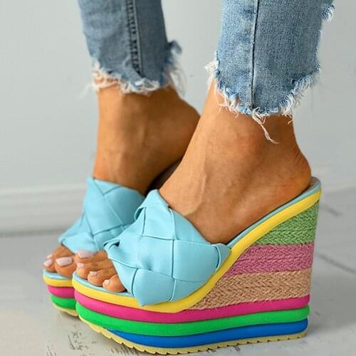 2021 New Summer Sexy Bohemia Casual Rainbow Peep Toe Platform Sandals for Womens Wedges Sandalias Plataforma Shoes High