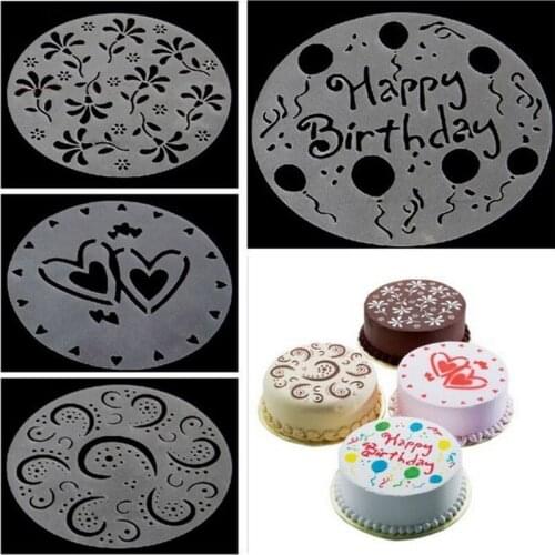 4pc/set Plastic Cake Stencils Flower Spray Stencils DIY Decorating Stencil Fondant Mold Pattern Printing Pastry Mold Baking Tool