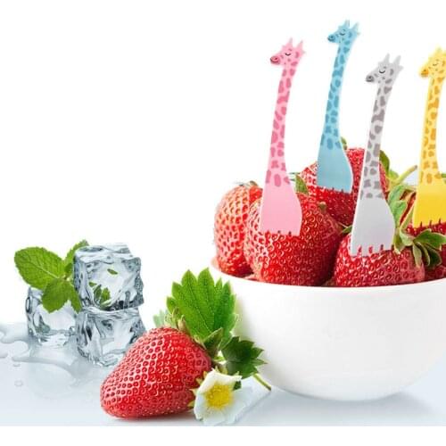 4pcs/set Tableware Kitchen Tool Gadgets Fruit Snack Toothpick Cartoon Giraffe Shape Food Picks Salad Desert Forks