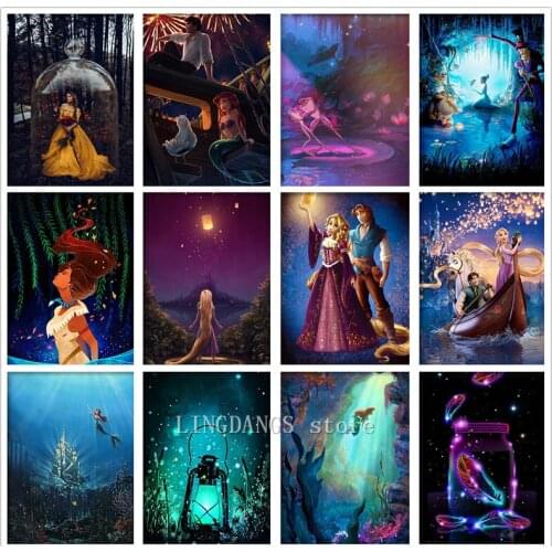 5D DIY Diamond Painting Disney Enchanted Rapunzel: Rapunzel Firefly Mermaid Diamond Embroidery Mosaic Cross Stitch Home Decor