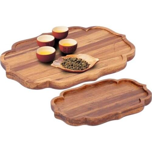 Bamboo Tea Tray Teaboard Serving Plate Japanese Style Tableware W/Protection Pad