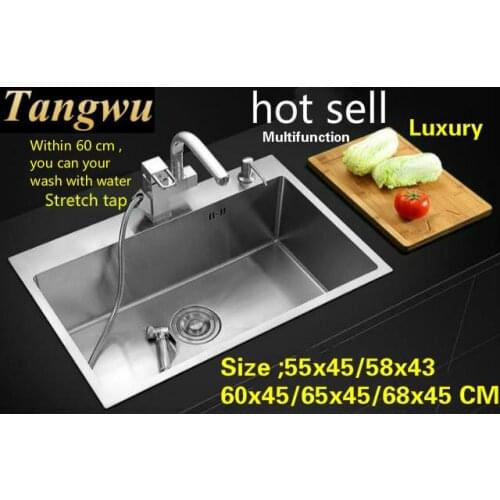 Free shipping Apartment multifunction kitchen manual sink single trough 304 stainless steel hot sell 55x45/58x43/65x45/68x45 CM
