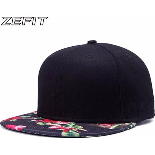 Flower Printing flat bill street dancing hiphop ladies fashion flat brim tennis hat outdoor adjustable size snap baseball hat