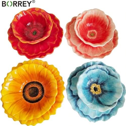 BORREY 3D Embossed Ceramic Dinner Plate Flower Bowl Decorative Hanging Plate Salad Fruit Dessert Main Course Dish Dinnerware Set