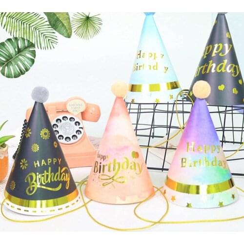 Bronzing Cake Letter Birthday Hat Childrens Birthday Party Supplies Decoration Fur Ball Hat Party Tricorne