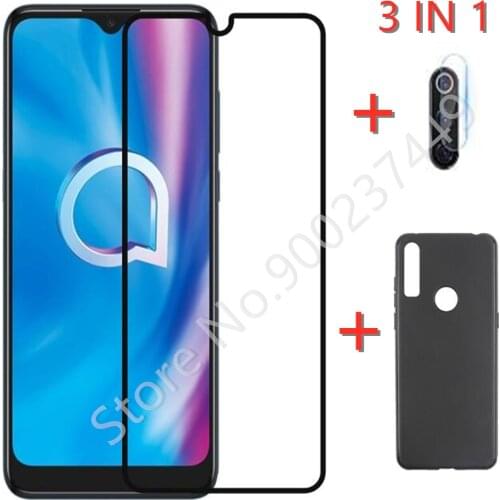 3-in-1 Case + Camera Tempered Glass On For Alcatel 1SE 2020 Screen Protector Glass For Alcatel 1SE 2020 9D Phone Full Glass