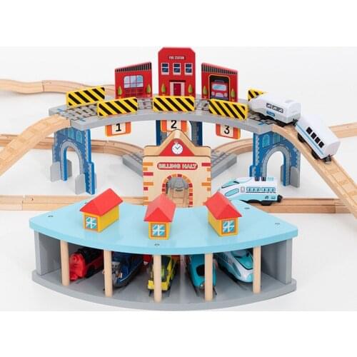 Wooden Train Track Railway Accessories Gas Parking Lot Billing Halt Compatible with Wood Toy Tracks Rail Car Toys for Children