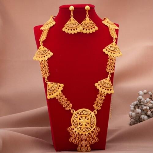 Dubai 24K Gold Color Jewelry Sets For Women African Bridal Wedding gifts party Necklace jewellery set