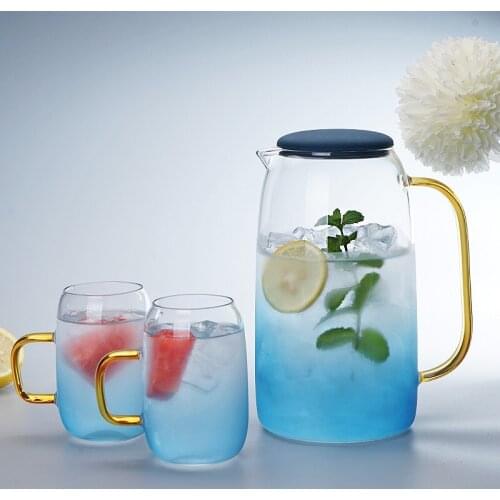 Gradient Color Marble Cold Water Transparent Glass Bottle High Temperature Resistant Jar Jug Kettle Teapot Pitchers 1.4L
