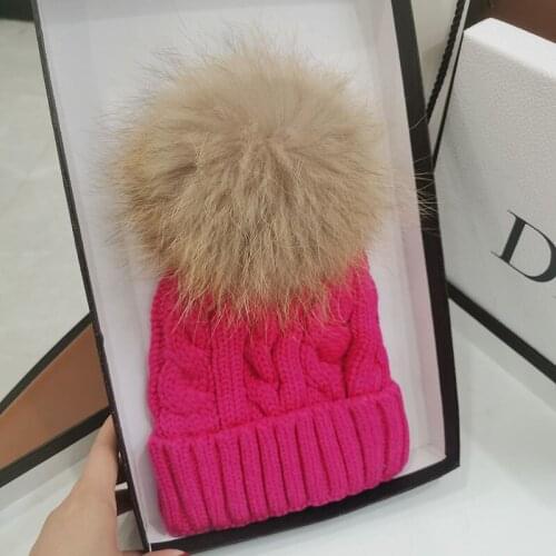 HT494 Womens Cap Female Winter Double Layer Acrylic Warm Knit Hat Plus Velvet Thicken Fur Ball Pompom Ski Skullies Beanies Bonn
